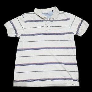 2/$20 Y2K Array Light Grey With  Red & Blue Stripe Polo Golf Shirt TopSize: M